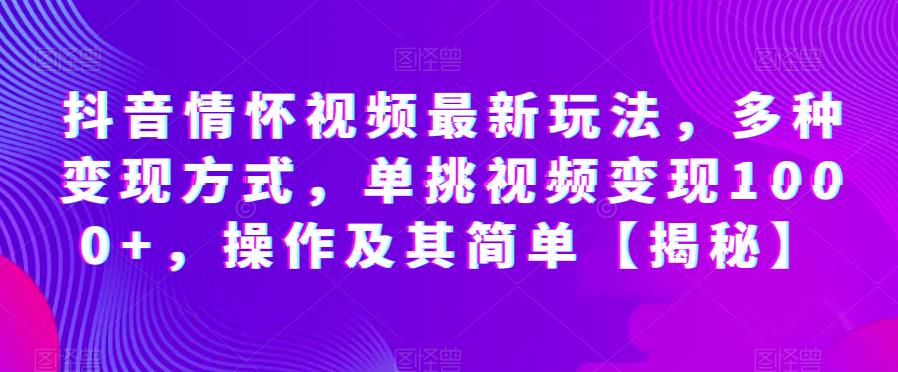 抖音情怀视频最新玩法，多种变现方式，单挑视频变现1000+，操作及其简单