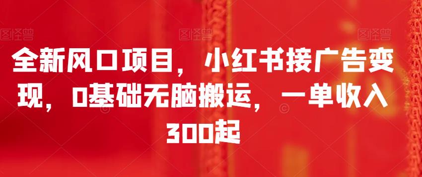 全新风口项目，小红书接广告变现，0基础无脑搬运，一单收入300起