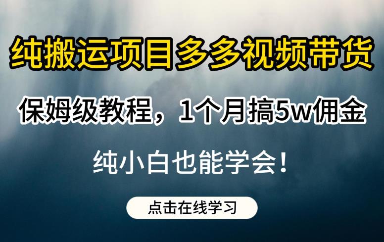 纯搬运项目多多视频带货保姆级教程，1个月搞5w佣金，纯小白也能学会