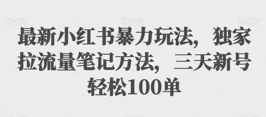 最新小红书暴力玩法，独家拉流量笔记方法，三天新号轻松100单