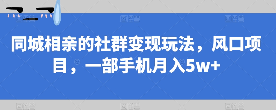 同城相亲的社群变现玩法，风口项目，一部手机月入5w+