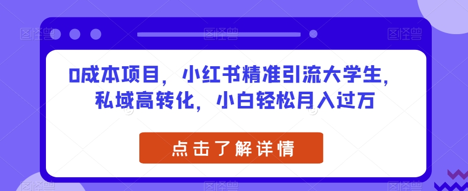 0成本项目，小红书精准引流大学生，私域高转化，小白轻松月入过万