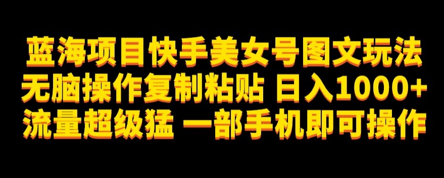 蓝海项目快手美女号图文玩法，无脑操作复制粘贴，日入1000+流量超级猛一部手机即可操作