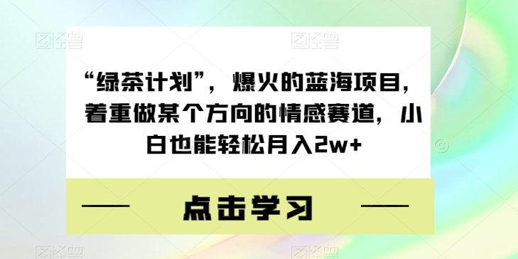 “绿茶计划”，爆火的蓝海项目，着重做某个方向的情感赛道，小白也能轻松月入2w+