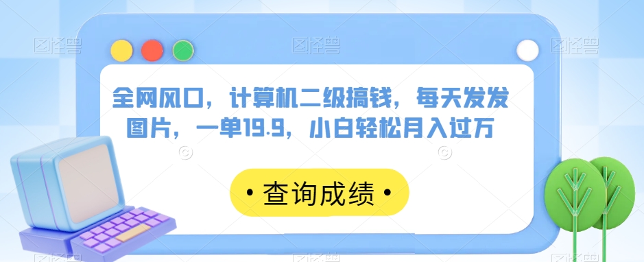 全网风口，计算机二级搞钱，每天发发图片，一单19.9，小白轻松月入过万