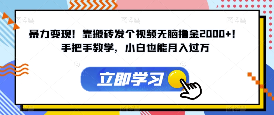 暴力变现！靠搬砖发个视频无脑撸金2000+！手把手教学，小白也能月入过万