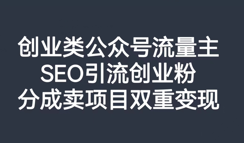 创业类公众号流量主，SEO引流创业粉，分成卖项目双重变现