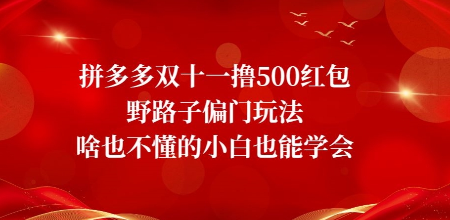 拼多多双十一撸500红包野路子偏门玩法，啥也不懂的小白也能学会_80楼网创