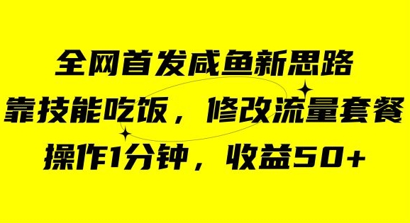 咸鱼冷门新玩法，靠“技能吃饭”，修改流量套餐，操作1分钟，收益50_80楼网创