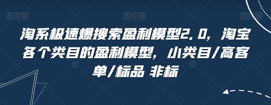 淘系极速爆搜索盈利模型2.0，淘宝各个类目的盈利模型，小类目/高客单/标品 非标_80楼网创