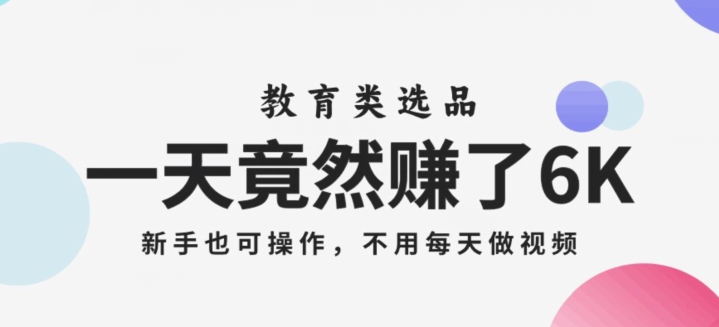 一天竟然赚了6000多，教育类选品，新手也可操作，更不用每天做短视频_80楼网创