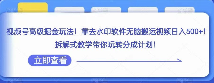 视频号高级掘金玩法，靠去水印软件无脑搬运视频日入500+，拆解式教学带你玩转分成计划_80楼网创