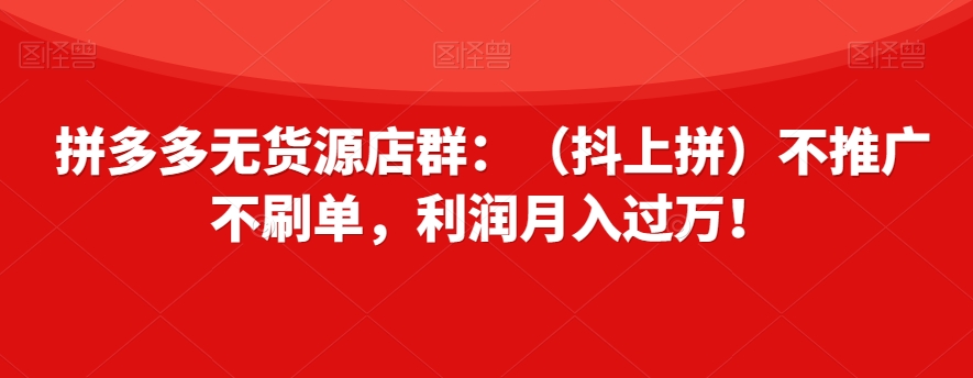 拼多多无货源店群：（抖上拼）不推广不刷单，利润月入过万！_80楼网创