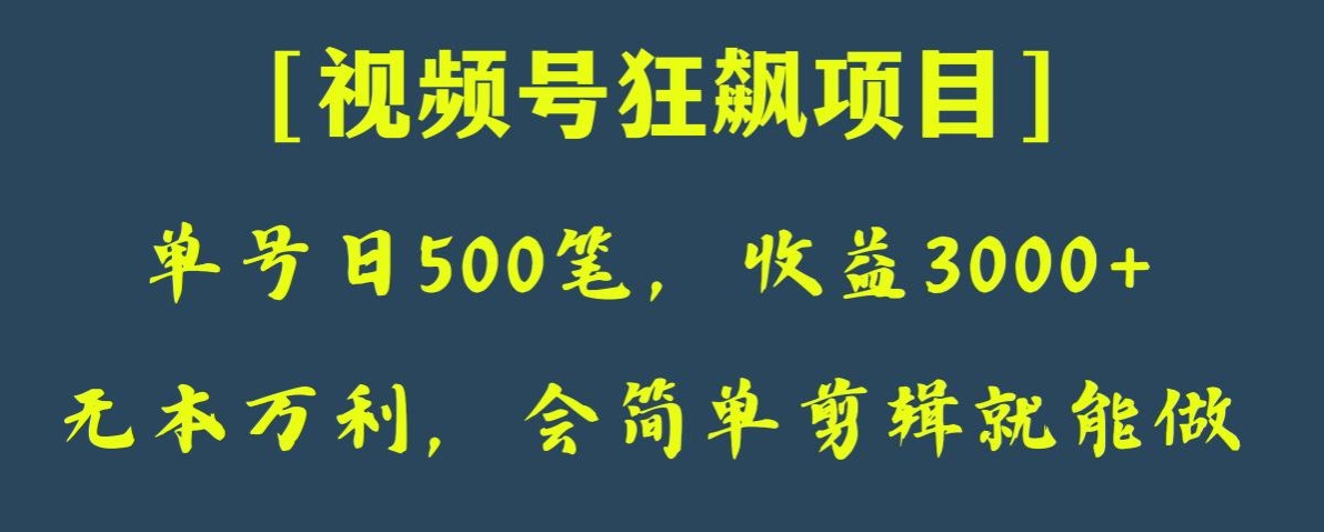 日收款500笔，纯利润3000+，视频号狂飙项目，会简单剪辑就能做_80楼网创