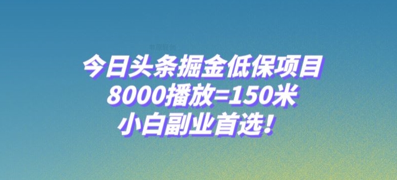 今日头条掘金低保项目，8000播放=150米，小白副业首选_80楼网创