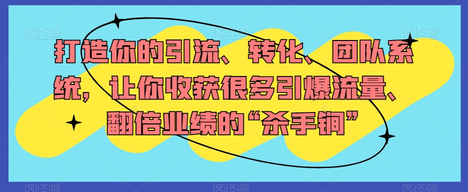 打造你的引流、转化、团队系统，让你收获很多引爆流量、翻倍业绩的“杀手锏”_80楼网创