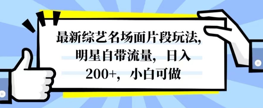 最新综艺名场面片段玩法，明星自带流量，日入200+，小白可做_80楼网创