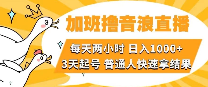 加班撸音浪直播，每天两小时，日入1000+，直播话术才3句，3天起号，普通人快速拿结果_80楼网创