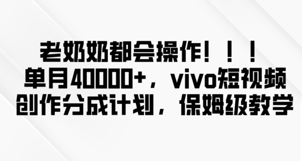 老奶奶都会操作，新平台无脑操作，单月40000+，vivo短视频创作分成计划_80楼网创