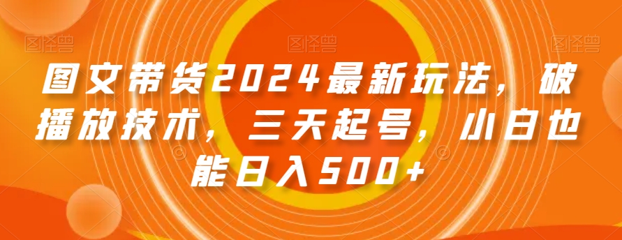 图文带货2024最新玩法，破播放技术，三天起号，小白也能日入500+_80楼网创