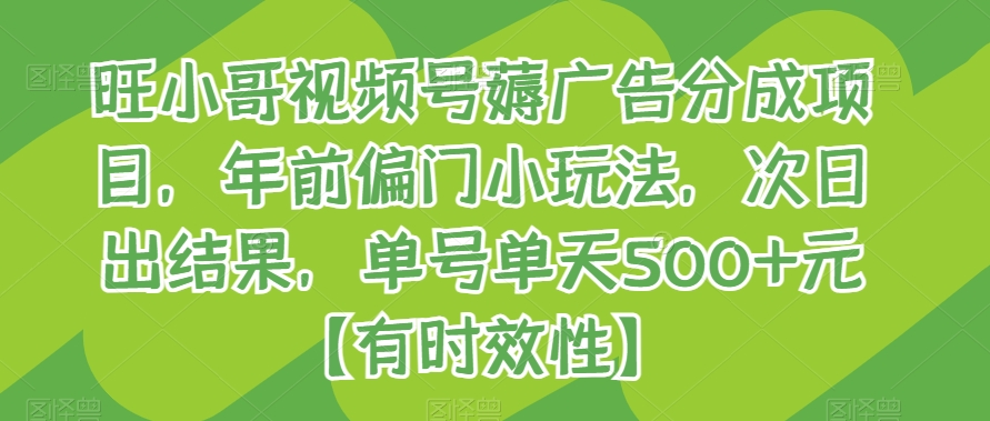 旺小哥视频号薅广告分成项目，年前偏门小玩法，次日出结果，单号单天500+元【有时效性】_80楼网创