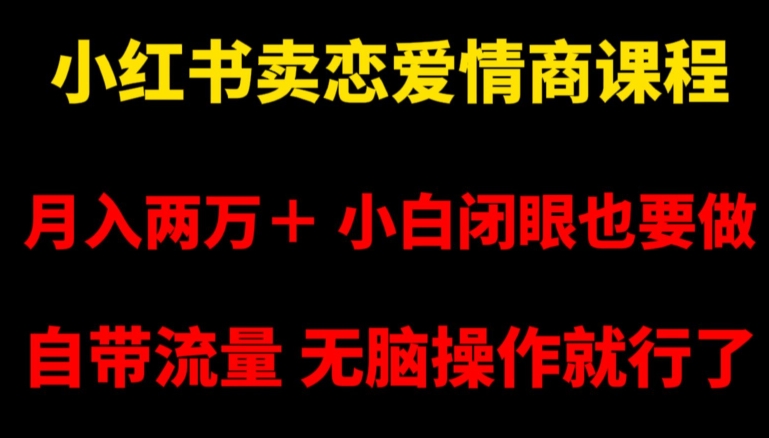 小红书卖恋爱情商课程，月入两万＋，小白闭眼也要做，自带流量，无脑操作就行了_80楼网创