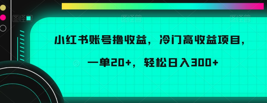 小红书账号撸收益，冷门高收益项目，一单20+，轻松日入300+_80楼网创