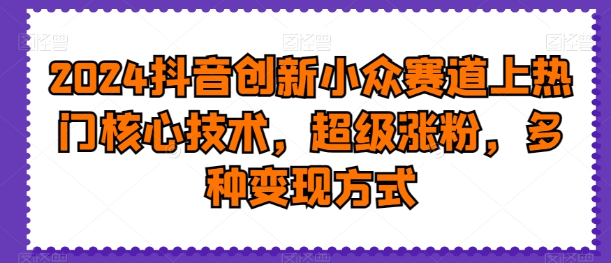 2024抖音创新小众赛道上热门核心技术，超级涨粉，多种变现方式_80楼网创