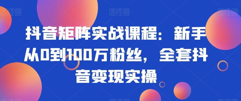 抖音矩阵实战课程：新手从0到100万粉丝，全套抖音变现实操_80楼网创