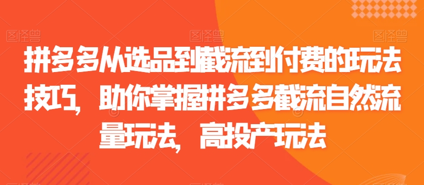 拼多多从选品到截流到付费的玩法技巧，助你掌握拼多多截流自然流量玩法，高投产玩法_80楼网创