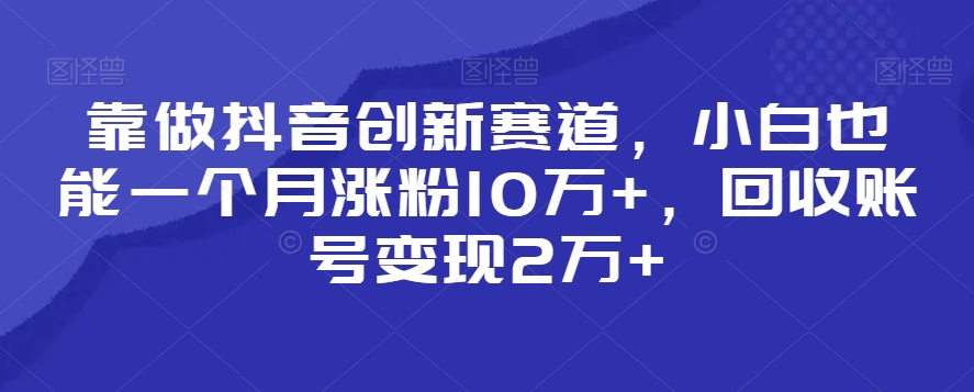 靠做抖音创新赛道，小白也能一个月涨粉10万+，回收账号变现2万+_80楼网创