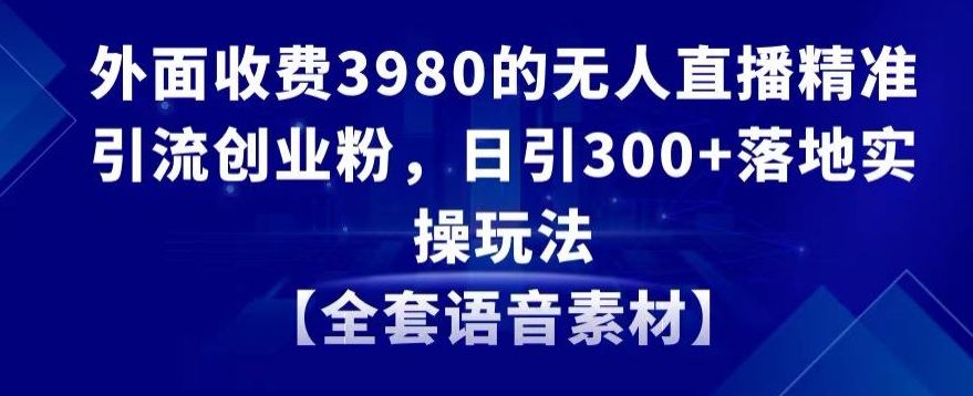 外面收费3980的无人直播精准引流创业粉，日引300+落地实操玩法【全套语音素材】_80楼网创