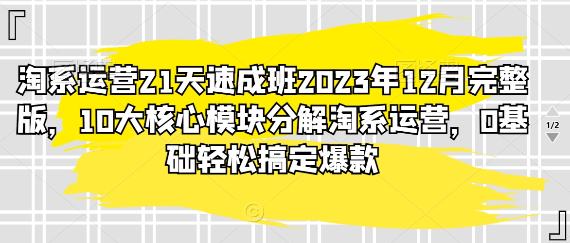 淘系运营21天速成班2023年12月完整版，10大核心模块分解淘系运营，0基础轻松搞定爆款_80楼网创