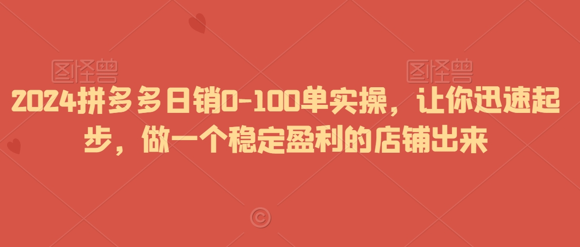 2024拼多多日销0-100单实操，让你迅速起步，做一个稳定盈利的店铺出来_80楼网创