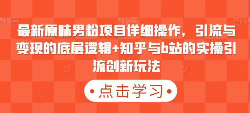 最新原味男粉项目详细操作，引流与变现的底层逻辑+知乎与b站的实操引流创新玩法_80楼网创