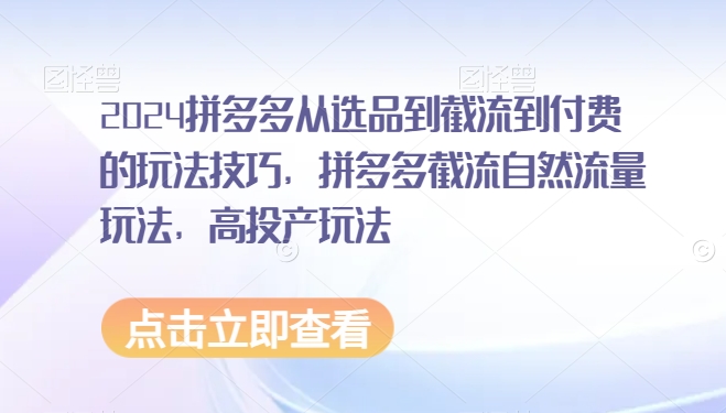 2024拼多多从选品到截流到付费的玩法技巧，拼多多截流自然流量玩法，高投产玩法_80楼网创