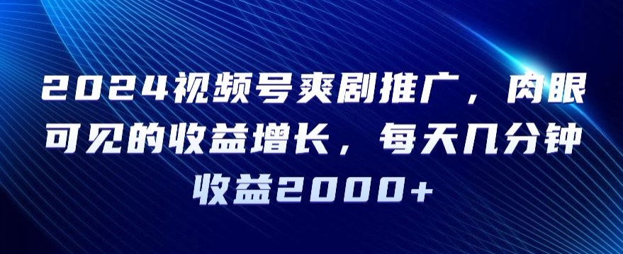 2024视频号爽剧推广，肉眼可见的收益增长，每天几分钟收益2000+_80楼网创