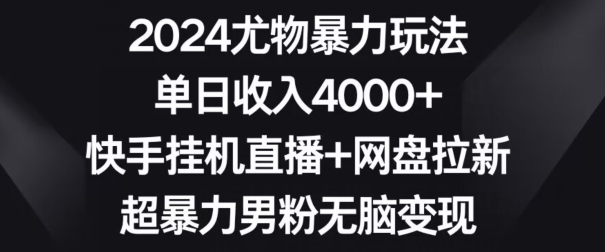 2024尤物暴力玩法，单日收入4000+，快手挂机直播+网盘拉新，超暴力男粉无脑变现_80楼网创