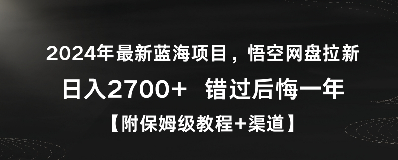 2024年最新蓝海项目，悟空网盘拉新，日入2700+错过后悔一年【附保姆级教程+渠道】_80楼网创