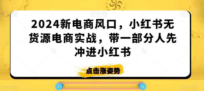 2024新电商风口，小红书无货源电商实战，带一部分人先冲进小红书_80楼网创