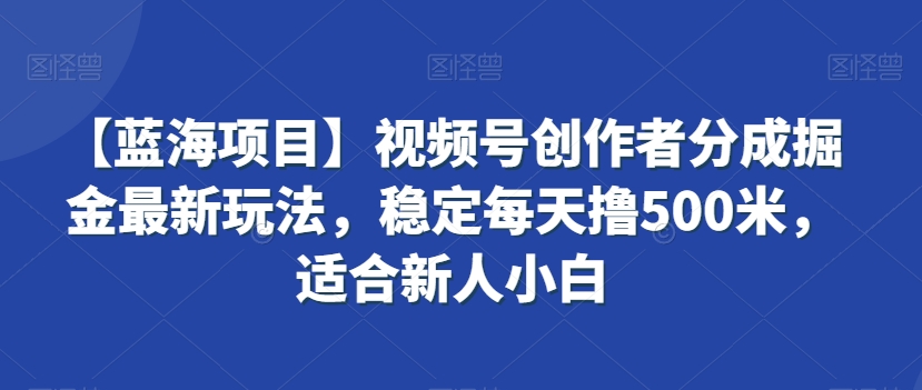 【蓝海项目】视频号创作者分成掘金最新玩法，稳定每天撸500米，适合新人小白_80楼网创