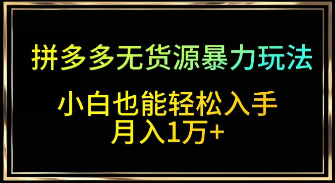 拼多多无货源暴力玩法，全程干货，小白也能轻松入手，月入1万+_80楼网创