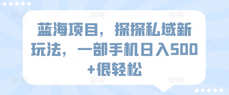 蓝海项目，探探私域新玩法，一部手机日入500+很轻松_80楼网创