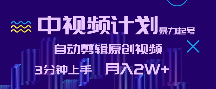 中视频计划暴力起号，自动剪辑原创视频，3分钟上手，月入2W+_80楼网创