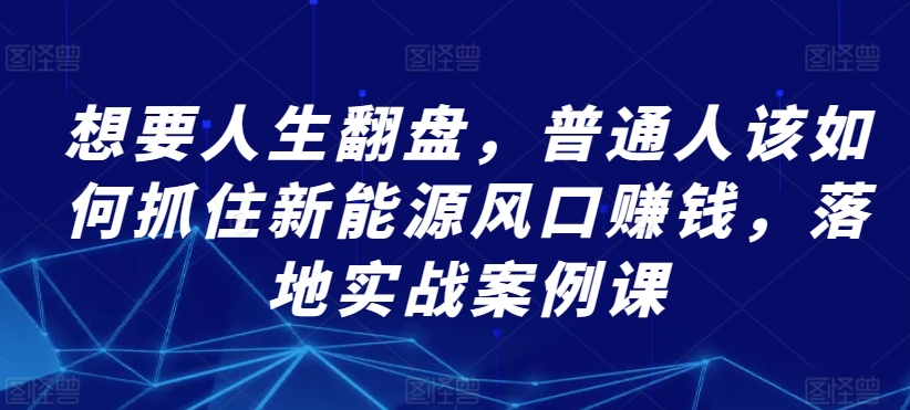 想要人生翻盘，普通人该如何抓住新能源风口赚钱，落地实战案例课_80楼网创