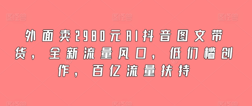 外面卖2980元AI抖音图文带货，全新流量风口，低们槛创作，百亿流量扶持_80楼网创