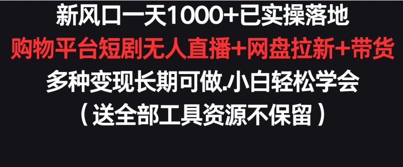 新风口一天1000+已实操落地购物平台短剧无人直播+网盘拉新+带货多种变现长期可做_80楼网创