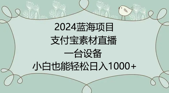 2024年蓝海项目，支付宝素材直播，无需出境，小白也能日入1000+ ，实操教程_80楼网创