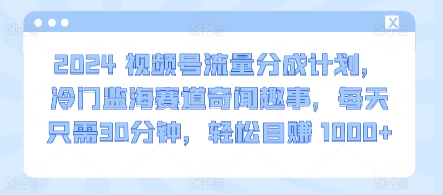 2024视频号流量分成计划，冷门监海赛道奇闻趣事，每天只需30分钟，轻松目赚 1000+_80楼网创