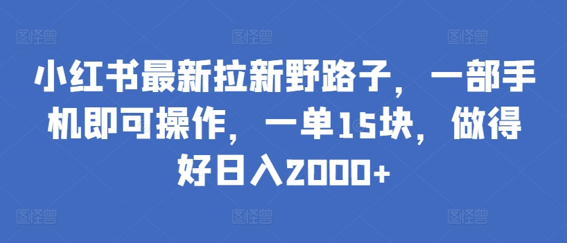 小红书最新拉新野路子，一部手机即可操作，一单15块，做得好日入2000+_80楼网创